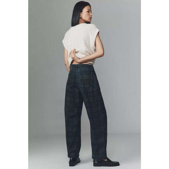 $180 New Damson Madder Neve High Rise Straight Jeans - Blue Plaid - 2 - Picture 4 of 14